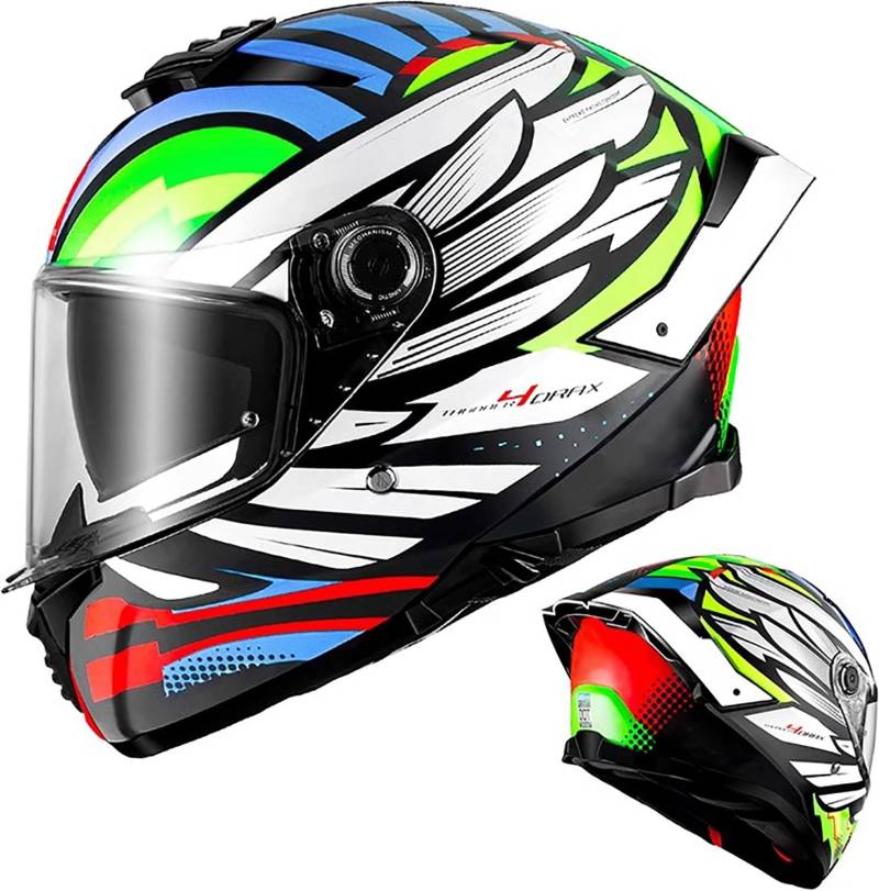 Integralhelm Motorradhelm mit Sonnenblende ECE.R22.06/DOT Zertifizierung Rollerhelm Damen & Herren Sport Motorrad-Helm Racing Moto-Cross Helm A,3XL=63-64CM von QKBMFK