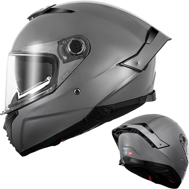 Integralhelm Motorradhelm mit Sonnenblende ECE.R22.06/DOT Zertifizierung Rollerhelm Damen & Herren Sport Motorrad-Helm Racing Moto-Cross Helm E,3XL=63-64CM von QKBMFK