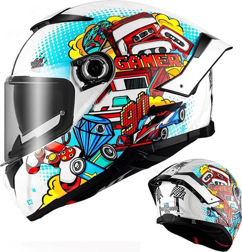 Integralhelm Motorradhelm mit Sonnenblende ECE.R22.06/DOT Zertifizierung Rollerhelm Damen & Herren Sport Motorrad-Helm Racing Moto-Cross Helm F,4XL=65-66CM von QKBMFK