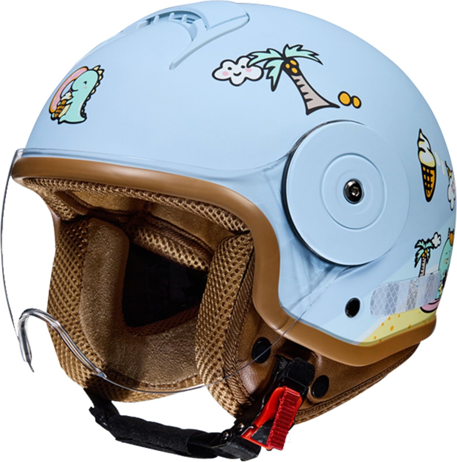 Kinder Motorradhelm Roller Helm jethelm mit Sonnenblende Niedlicher Halbhelme Mädchen Rollerhelm Junge Mofa Helm für 5 Jahre - 12 Jahre Kid C,46-54CM von QKBMFK