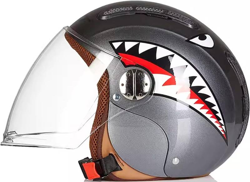 Kinderhelm Kinder Motorradhelm Roller Helm jethelm mit Sonnenblende DOT/ECE-Zulassung Jungen und Mädchen Halber Helm Mofa Helm J,52-56CM von QKBMFK