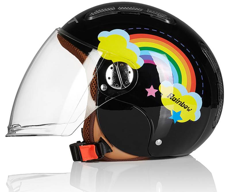 Kinderhelm Kinder Motorradhelm Roller Helm jethelm mit Sonnenblende Jungen und Mädchen Halber Helm Mofa Helm H,52-56CM von QKBMFK