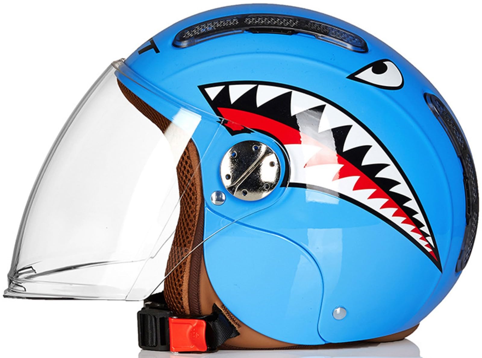 Kinderhelm Kinder Motorradhelm Roller Helm jethelm mit Sonnenblende Unisex Mofa Helm für 3+ Jahre Kid A,52-56CM von QKBMFK