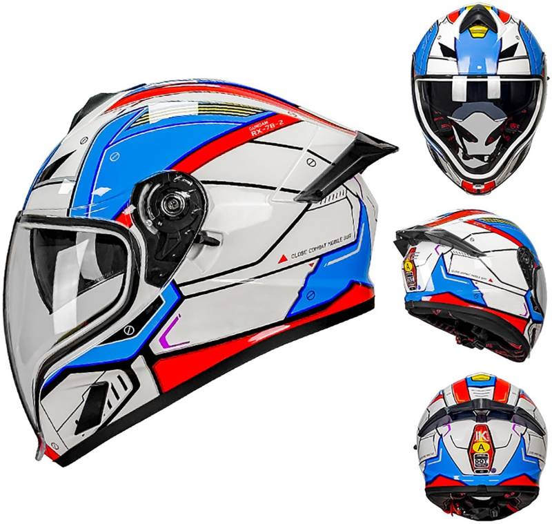 QKBMFK Integralhelm Motorrad Helm Vollvisierhelm Mopedhelm DOT/ECE-Zulassung Mopedhelm Rollerhelm Full-Face Helme für Damen & Herren Sport-Motorrad-Helm C,XXL=61-62CM von QKBMFK