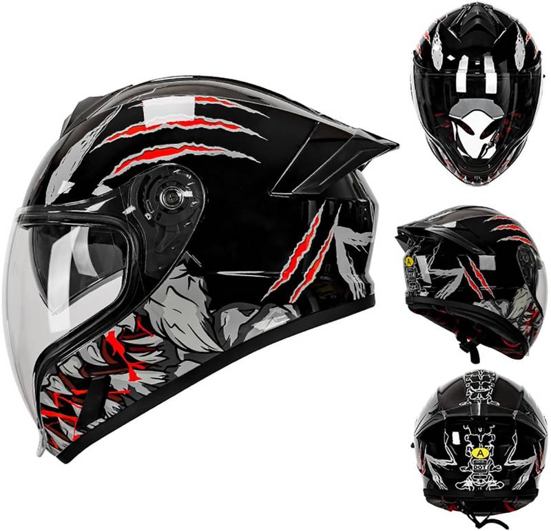 QKBMFK Integralhelm Motorrad Helm Vollvisierhelm Mopedhelm DOT/ECE-Zulassung Mopedhelm Rollerhelm Full-Face Helme für Damen & Herren Sport-Motorrad-Helm H,L=57-58CM von QKBMFK