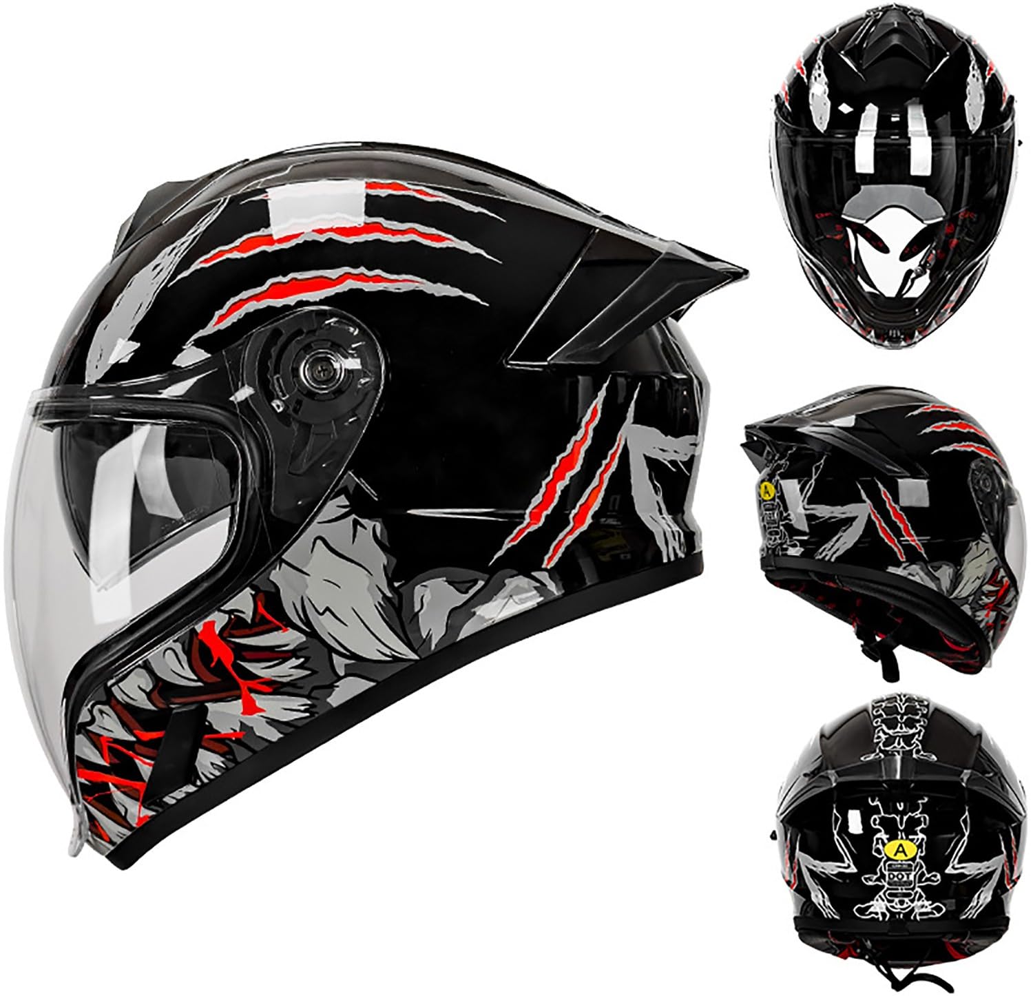 QKBMFK Integralhelm Motorrad Helm Vollvisierhelm Mopedhelm DOT/ECE-Zulassung Mopedhelm Rollerhelm Full-Face Helme für Damen & Herren Sport-Motorrad-Helm H,M=55-56CM von QKBMFK