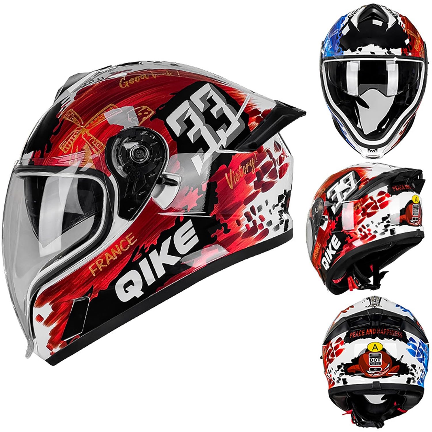 QKBMFK Integralhelm Motorrad Helm Vollvisierhelm Mopedhelm DOT/ECE-Zulassung Mopedhelm Rollerhelm Full-Face Helme für Damen & Herren Sport-Motorrad-Helm I,L=57-58CM von QKBMFK