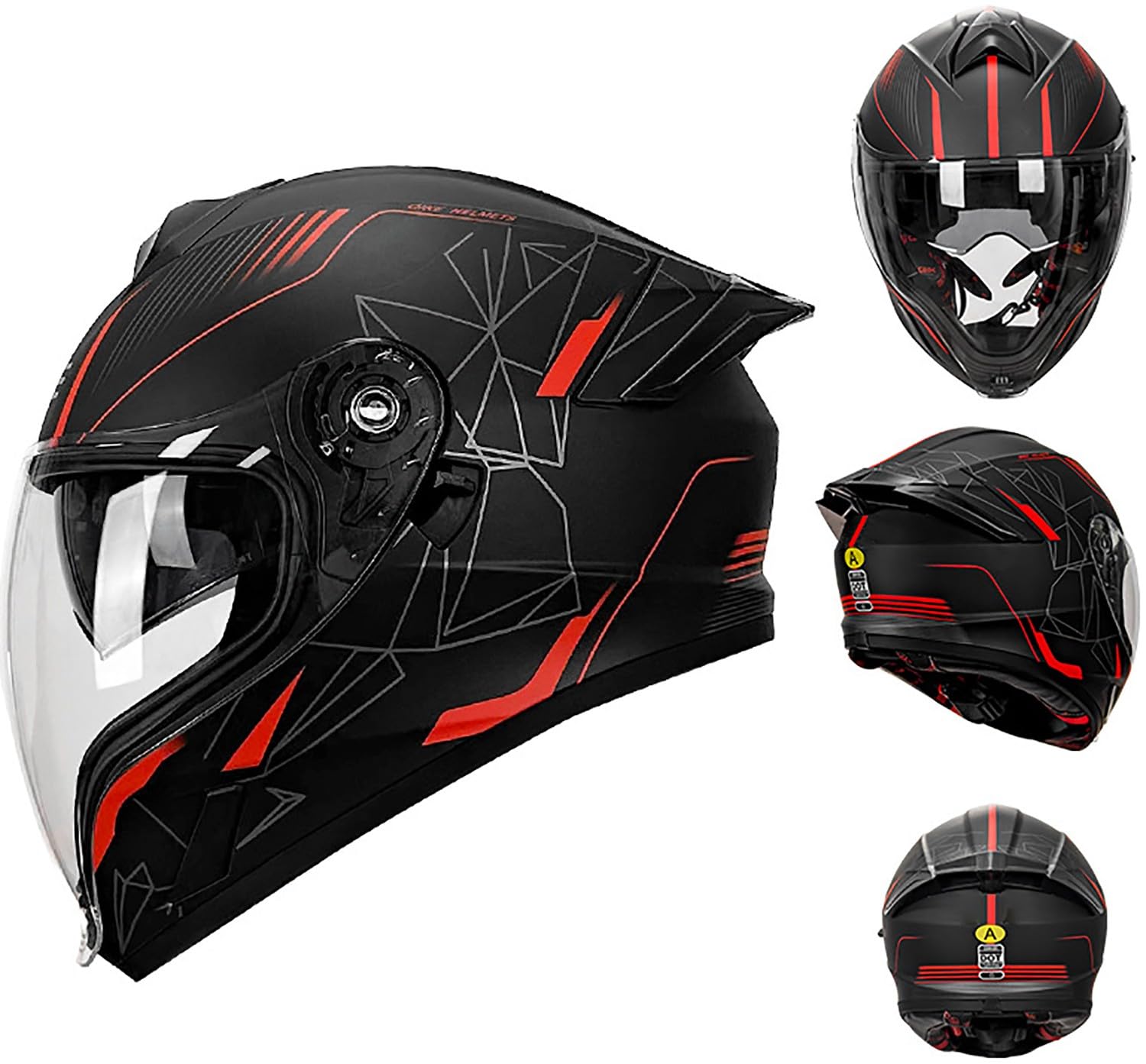 QKBMFK Integralhelm Motorrad Helm Vollvisierhelm Mopedhelm DOT/ECE-Zulassung Mopedhelm Rollerhelm Full-Face Helme für Damen & Herren Sport-Motorrad-Helm K,L=57-58CM von QKBMFK