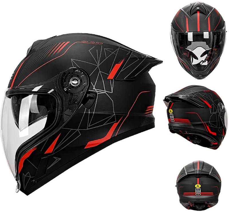 QKBMFK Integralhelm Motorrad Helm Vollvisierhelm Mopedhelm DOT/ECE-Zulassung Mopedhelm Rollerhelm Full-Face Helme für Damen & Herren Sport-Motorrad-Helm K,M=55-56CM von QKBMFK