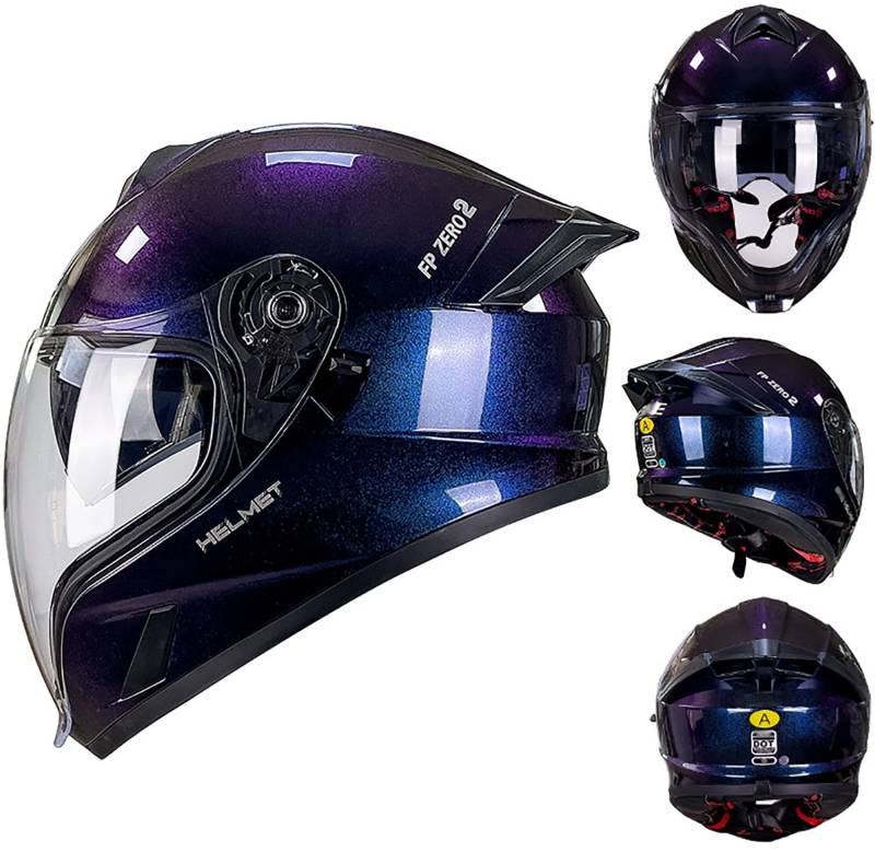 QKBMFK Integralhelm Motorrad Helm Vollvisierhelm Mopedhelm DOT/ECE-Zulassung Mopedhelm Rollerhelm Full-Face Helme für Damen & Herren Sport-Motorrad-Helm L,M=55-56CM von QKBMFK