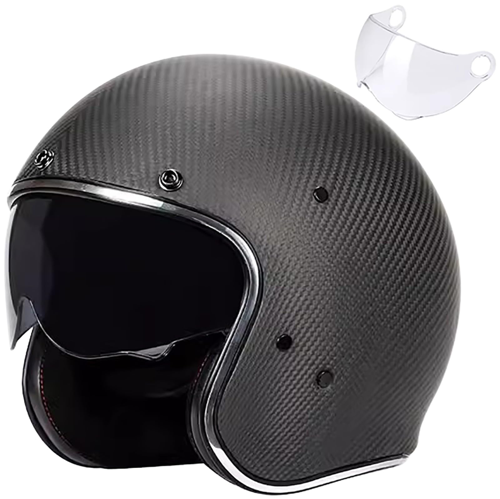 Retro 3/4-Motorradhelm Carbon Jet-Helm Chopper Motorrad-Helm mit Visier ECE-Zulassung Vintage Open Face Motorradhelm für Scooter Moped ATV Street Bike 3K-A,L=59-60CM von QKBMFK