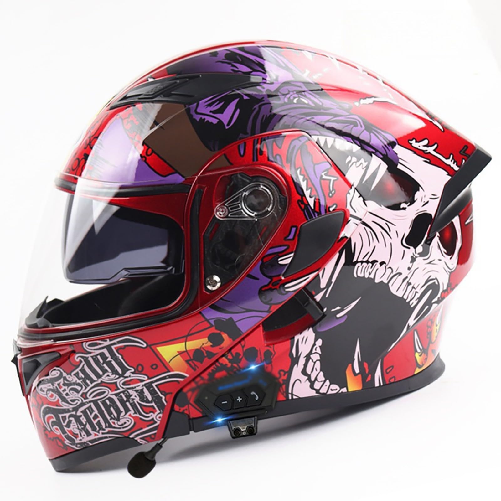 Bluetooth-Modular-Motorradhelm, Integral-Klapphelm Mit Doppelvisier, DOT/ECE-Zulassung, Mit Doppellautsprecher Und Mikrofon, Für Erwachsene, Männer Und Frauen F,L/{59~60cm} von QKDWQZ