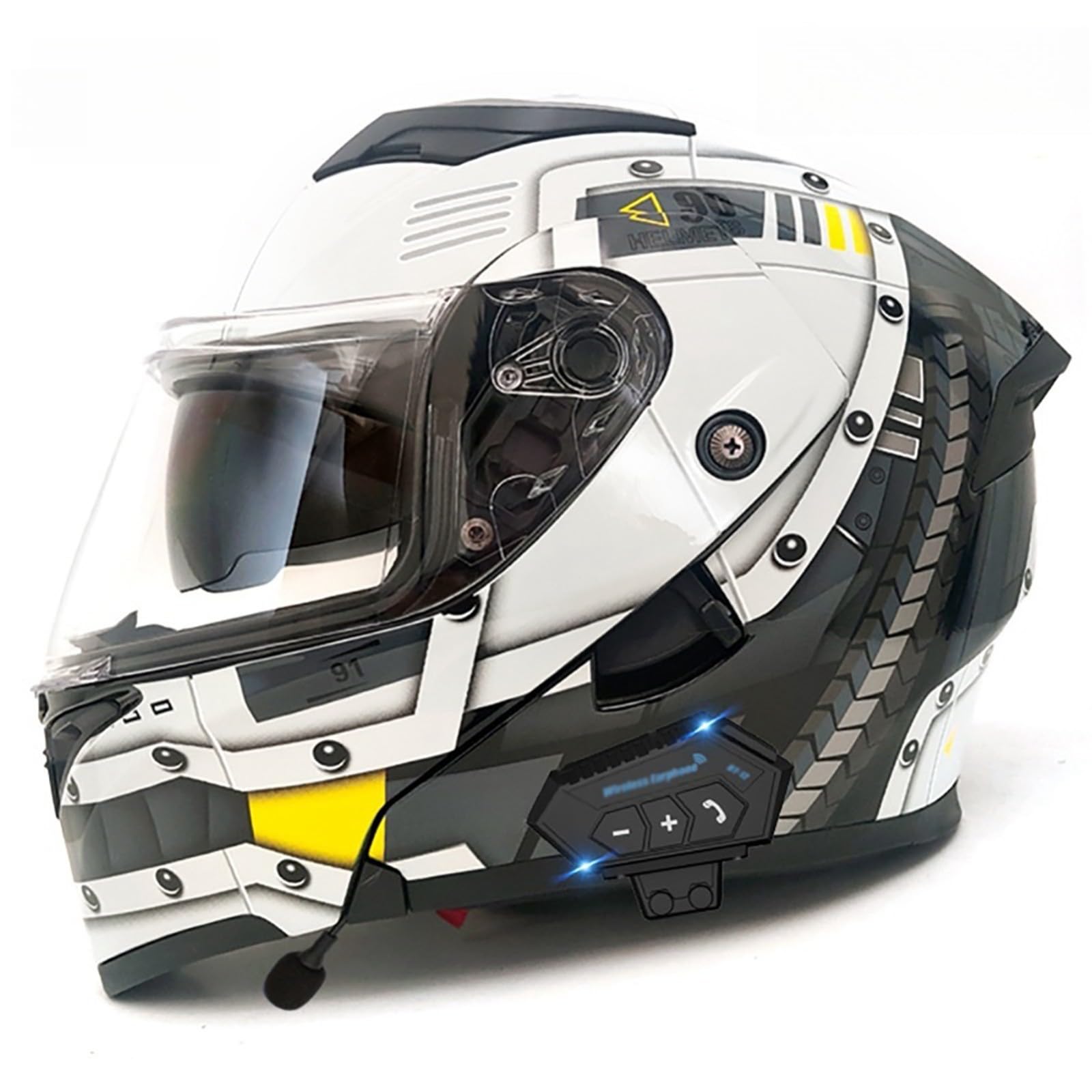 Bluetooth-Modular-Motorradhelm, Integral-Klapphelm Mit Doppelvisier, DOT/ECE-Zulassung, Mit Doppellautsprecher Und Mikrofon, Für Erwachsene, Männer Und Frauen G,M/{57~58cm} von QKDWQZ