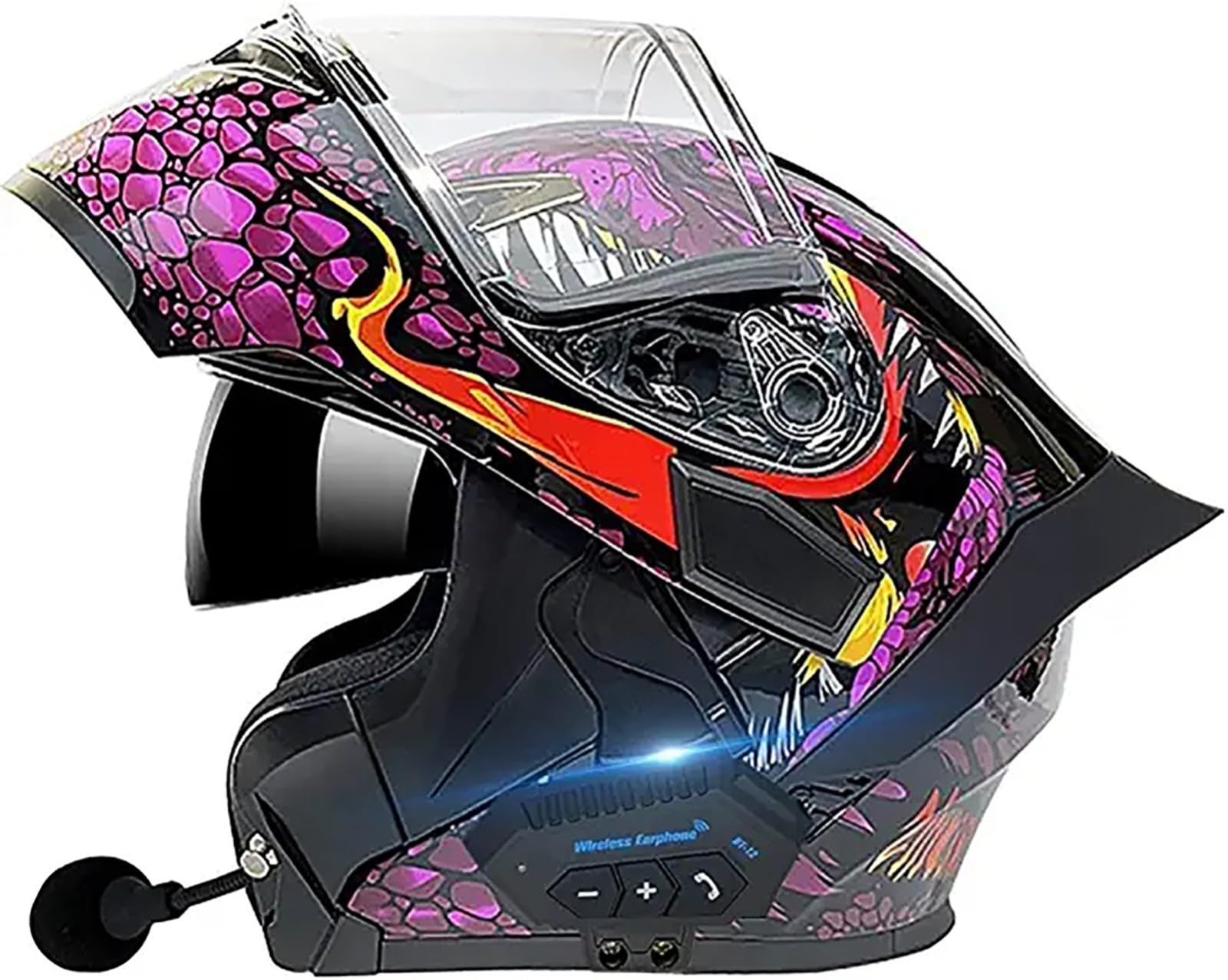 Bluetooth-Modularer Motorradhelm Mit Heck,ECE-Geprüfter Klapphelm Mit Doppelvisier,Integralhelm Mit Integriertem Helm Und Doppellautsprechermikrofon Für Erwachsene,Männer Und Frauen A,L/{59~60cm} von QKDWQZ