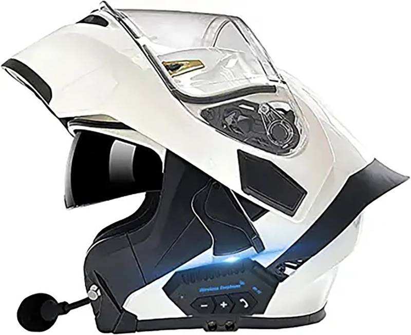 Bluetooth-Modularer Motorradhelm Mit Heck,ECE-Geprüfter Klapphelm Mit Doppelvisier,Integralhelm Mit Integriertem Helm Und Doppellautsprechermikrofon Für Erwachsene,Männer Und Frauen B,XL/{61~62cm} von QKDWQZ