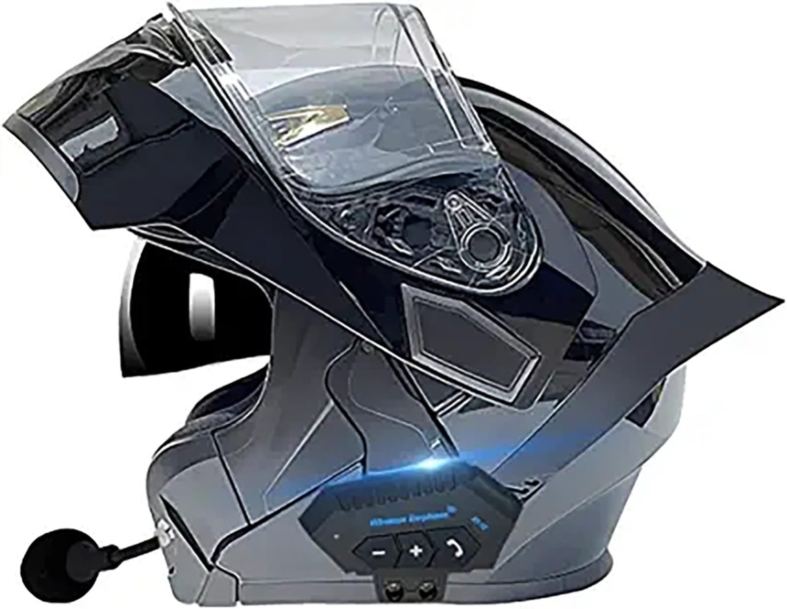 Bluetooth-Modularer Motorradhelm Mit Heck,ECE-Geprüfter Klapphelm Mit Doppelvisier,Integralhelm Mit Integriertem Helm Und Doppellautsprechermikrofon Für Erwachsene,Männer Und Frauen D,L/{59~60cm} von QKDWQZ