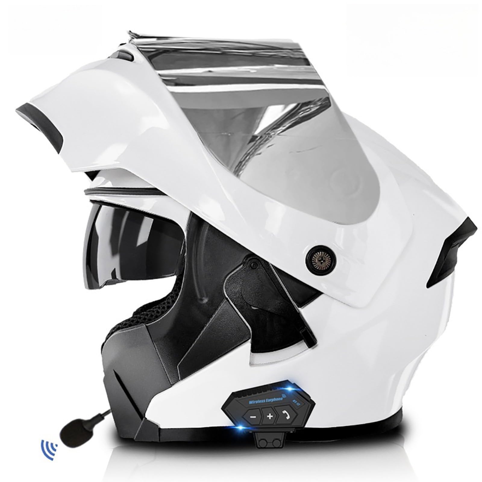 Bluetooth-Modularhelm Für Motorräder, Integral-Klapphelm, DOT/ECE-Geprüft, Leichtes Belüftungsdesign, Mit Doppelvisiermikrofon, Für Erwachsene Männer Und Frauen D,M/{57~58cm} von QKDWQZ