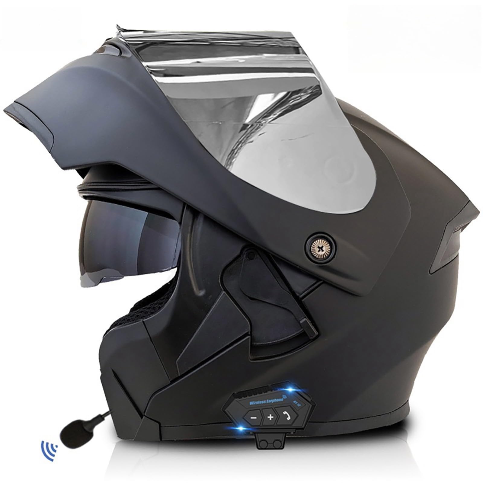 Bluetooth-Modularhelm Für Motorräder, Integral-Klapphelm, DOT/ECE-Geprüft, Leichtes Belüftungsdesign, Mit Doppelvisiermikrofon, Für Erwachsene Männer Und Frauen E,L/{59~60cm} von QKDWQZ