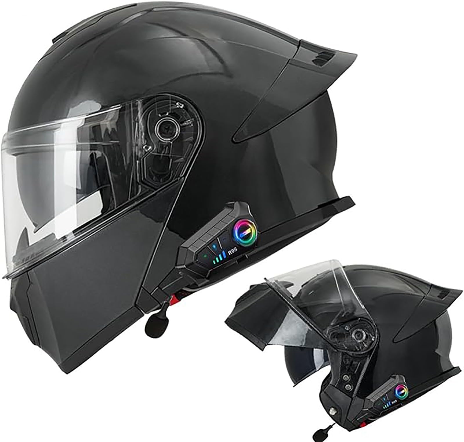 Bluetooth Motorradhelm, Vollvisierhelm DOT/ECE Genehmigt, Leicht, Klapphelm Mit Doppelvisier, Modularer Helm Für Erwachsene Männer Frauen A,XL/{60~62cm} von QKDWQZ