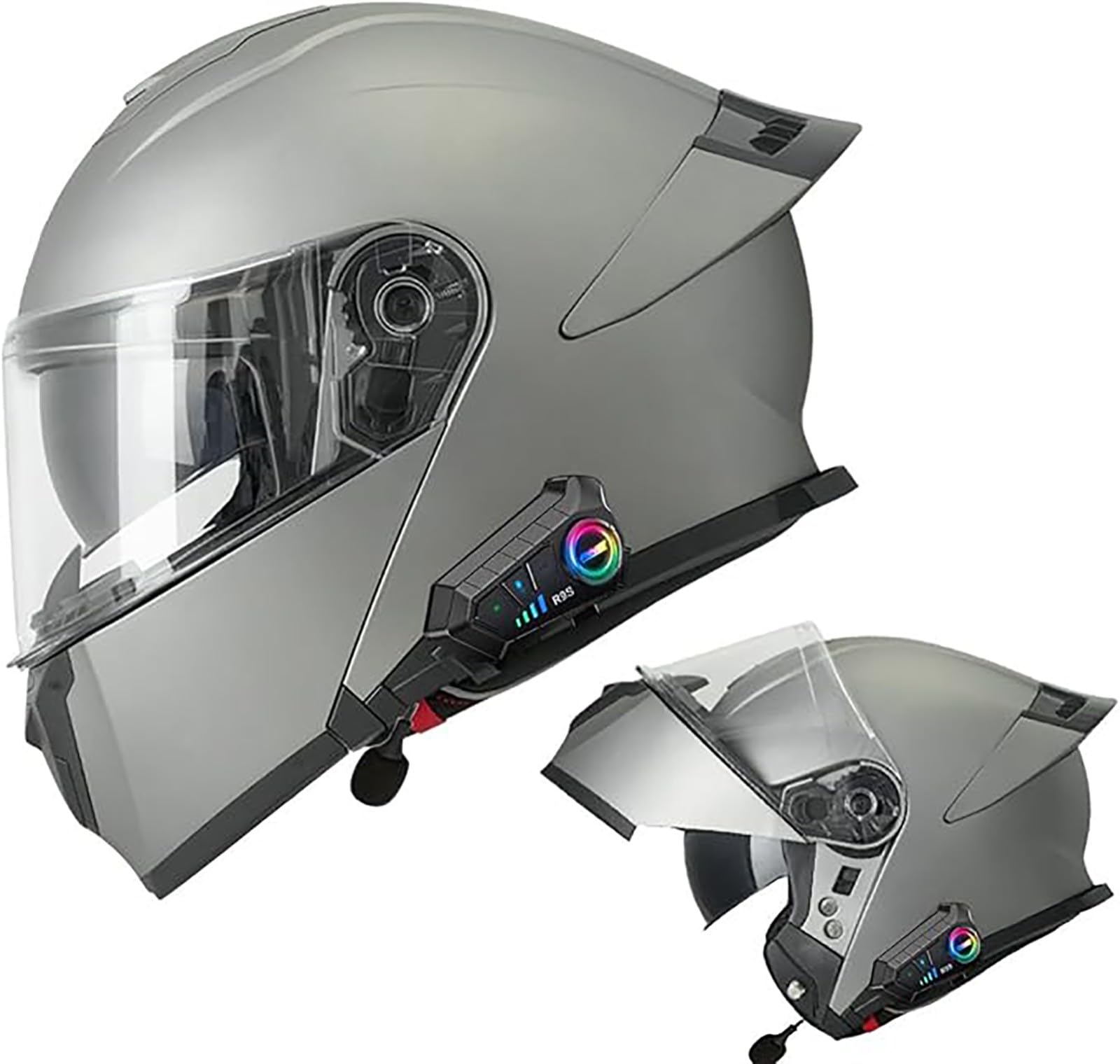 Bluetooth Motorradhelm, Vollvisierhelm DOT/ECE Genehmigt, Leicht, Klapphelm Mit Doppelvisier, Modularer Helm Für Erwachsene Männer Frauen C,L/{56~59cm} von QKDWQZ