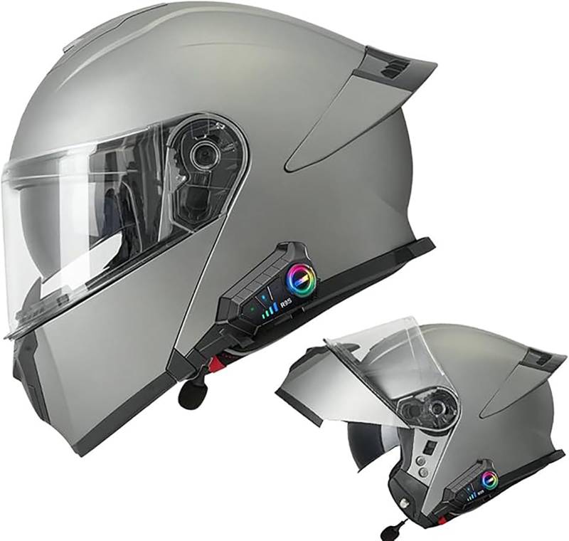 Bluetooth Motorradhelm, Vollvisierhelm DOT/ECE Genehmigt, Leicht, Klapphelm Mit Doppelvisier, Modularer Helm Für Erwachsene Männer Frauen C,M/{53~55cm} von QKDWQZ