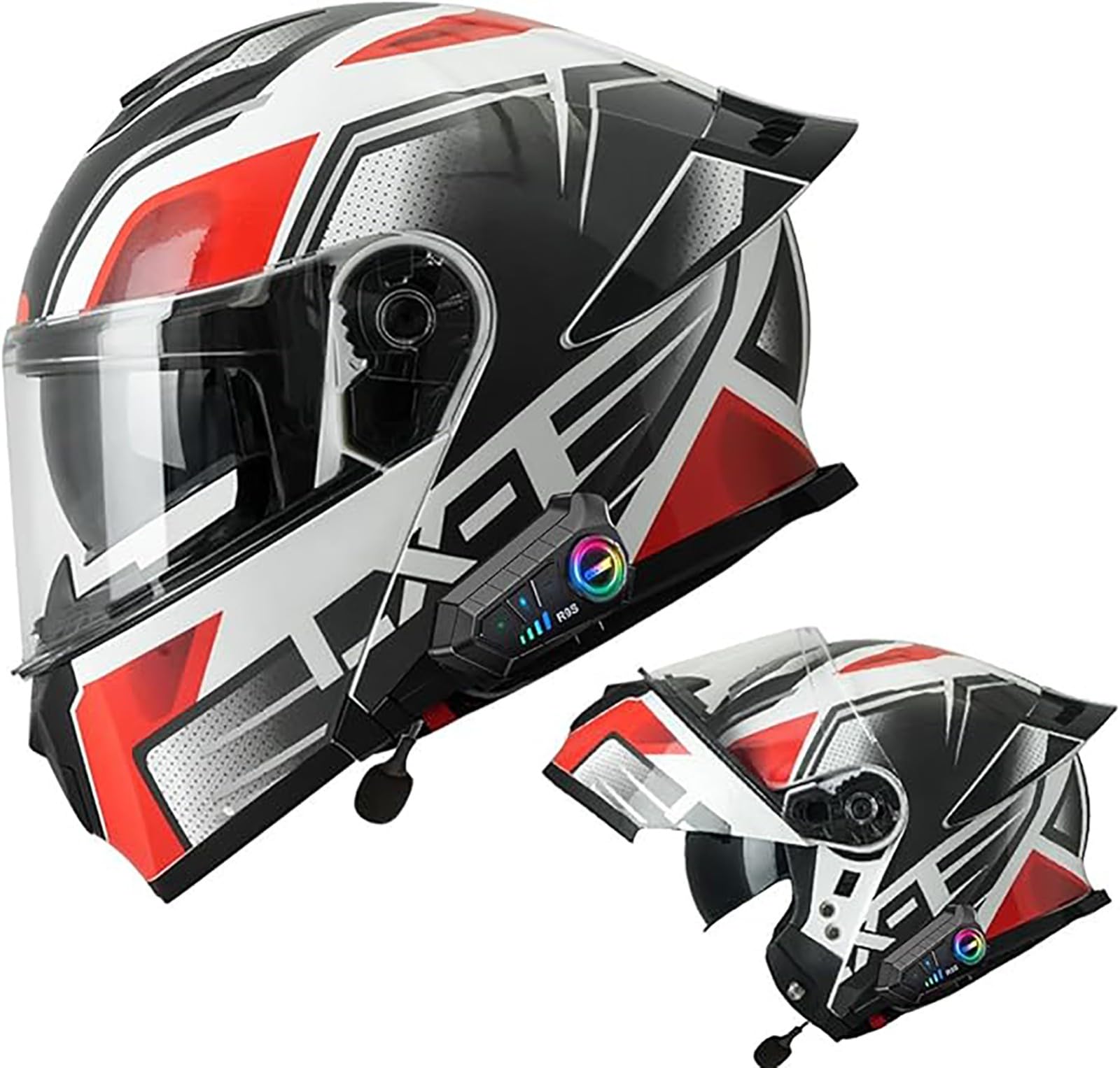 Bluetooth Motorradhelm, Vollvisierhelm DOT/ECE Genehmigt, Leicht, Klapphelm Mit Doppelvisier, Modularer Helm Für Erwachsene Männer Frauen D,XXL/{63~64cm} von QKDWQZ