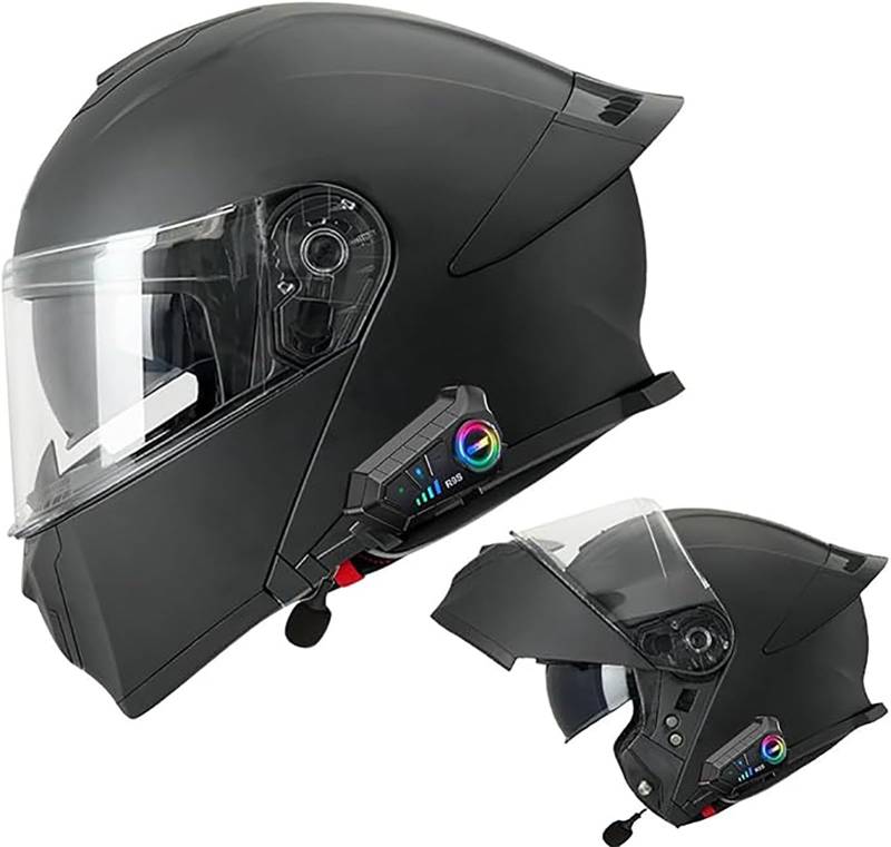 Bluetooth Motorradhelm, Vollvisierhelm DOT/ECE Genehmigt, Leicht, Klapphelm Mit Doppelvisier, Modularer Helm Für Erwachsene Männer Frauen E,XL/{60~62cm} von QKDWQZ