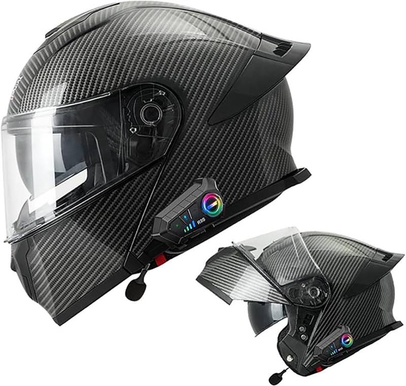 Bluetooth Motorradhelm, Vollvisierhelm DOT/ECE Genehmigt, Leicht, Klapphelm Mit Doppelvisier, Modularer Helm Für Erwachsene Männer Frauen F,XL/{60~62cm} von QKDWQZ