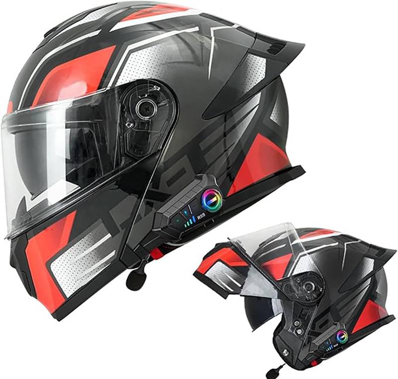 Bluetooth Motorradhelm, Vollvisierhelm DOT/ECE Genehmigt, Leicht, Klapphelm Mit Doppelvisier, Modularer Helm Für Erwachsene Männer Frauen G,XXXL/{65~66cm} von QKDWQZ