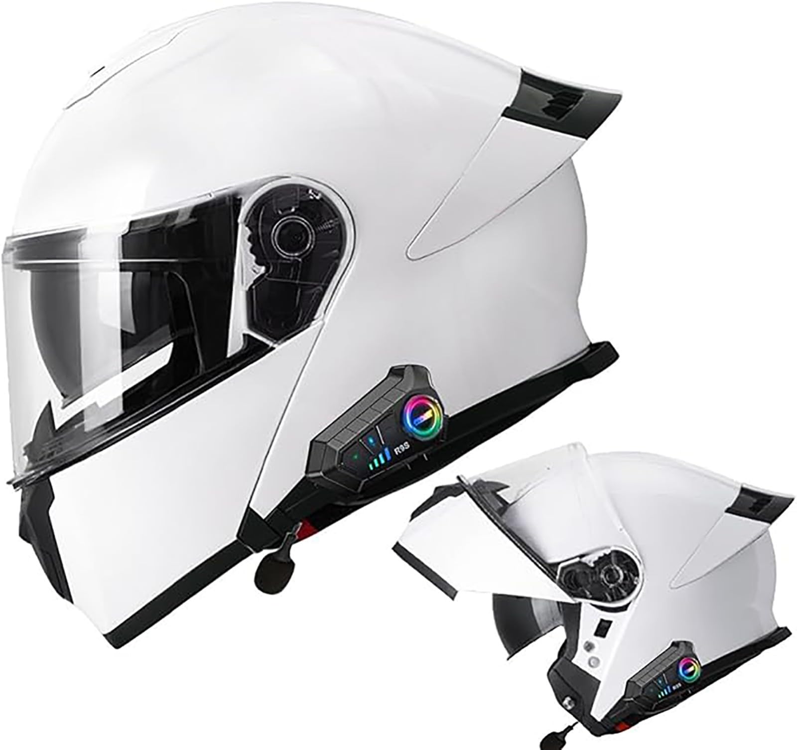 Bluetooth Motorradhelm, Vollvisierhelm DOT/ECE Genehmigt, Leicht, Klapphelm Mit Doppelvisier, Modularer Helm Für Erwachsene Männer Frauen H,XXL/{63~64cm} von QKDWQZ