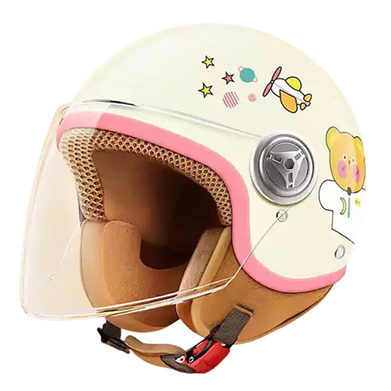 Cooler Motorrad-Halbhelm Im Girl-Stil, Retro-Offener 3/4-Mopedhelm Mit Visier Für Kinder Von 2–14 Jahren, DOT-Zugelassener Sonnenschutzhelm Für Elektrische Roller D,48-55cm von QKDWQZ