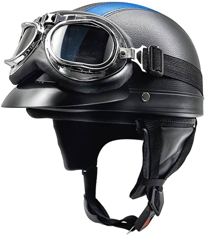 Jethelm Halbhelm Motorradhelm Vintage Cruiser Chopper Scooter ECE-Zertifiziert Retro Motorrad Erwachsene Crash Moped Helm Mit Sonnenblende Für Männer Und Frauen A,55~62CM von QKDWQZ