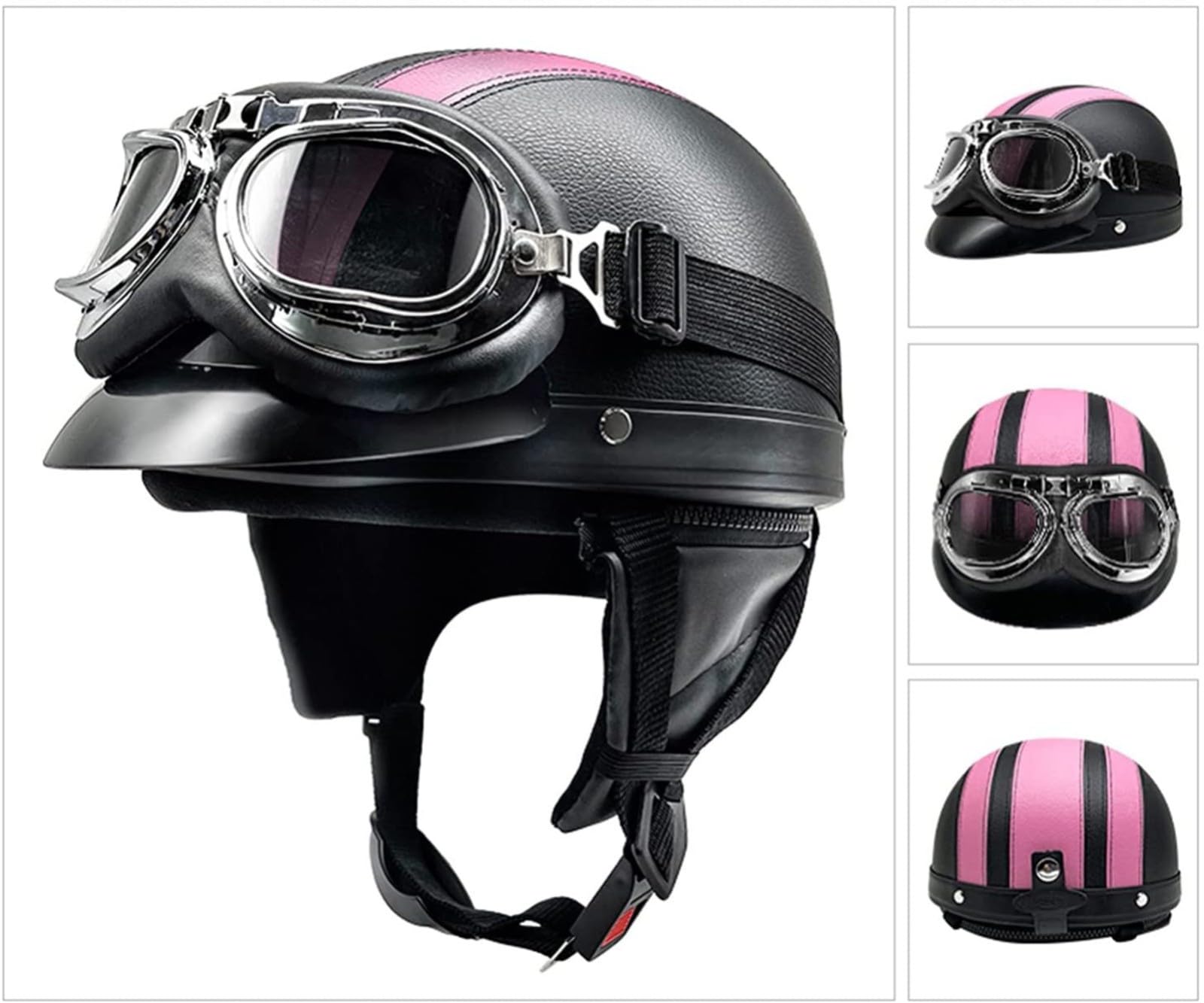 Jethelm Halbhelm Motorradhelm Vintage Cruiser Chopper Scooter ECE-Zertifiziert Retro Motorrad Erwachsene Crash Moped Helm Mit Sonnenblende Für Männer Und Frauen C,55~62CM von QKDWQZ