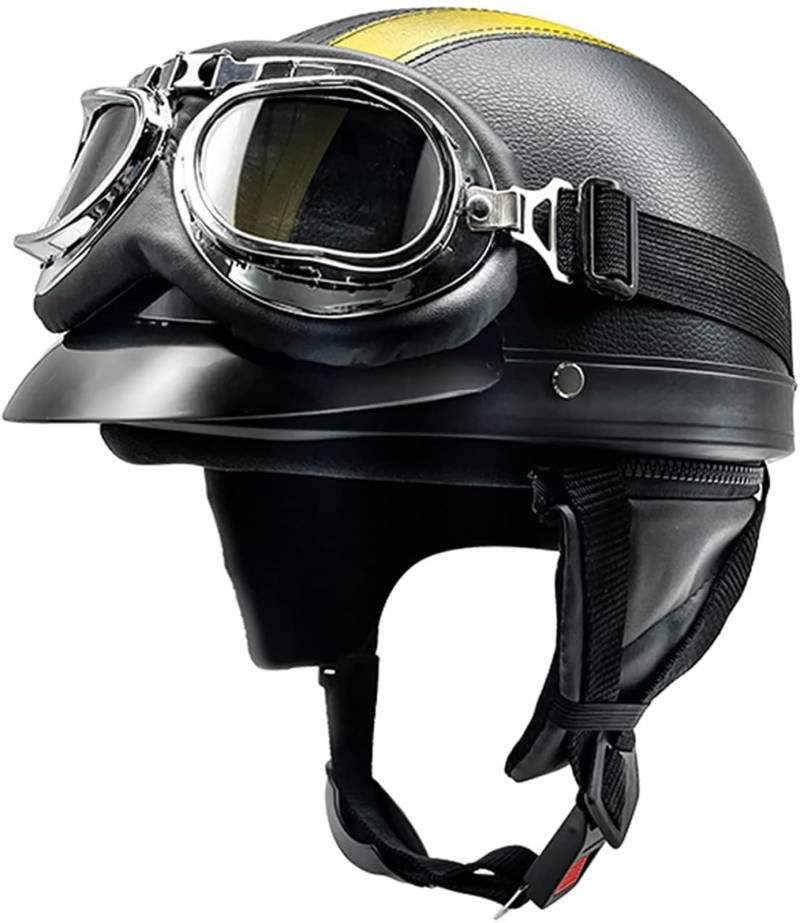 Jethelm Halbhelm Motorradhelm Vintage Cruiser Chopper Scooter ECE-Zertifiziert Retro Motorrad Erwachsene Crash Moped Helm Mit Sonnenblende Für Männer Und Frauen D,55~62CM von QKDWQZ