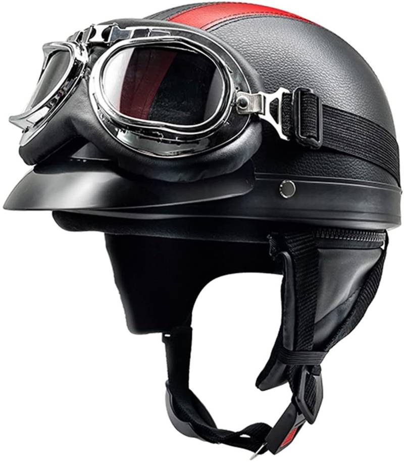 Jethelm Halbhelm Motorradhelm Vintage Cruiser Chopper Scooter ECE-Zertifiziert Retro Motorrad Erwachsene Crash Moped Helm Mit Sonnenblende Für Männer Und Frauen E,55~62CM von QKDWQZ