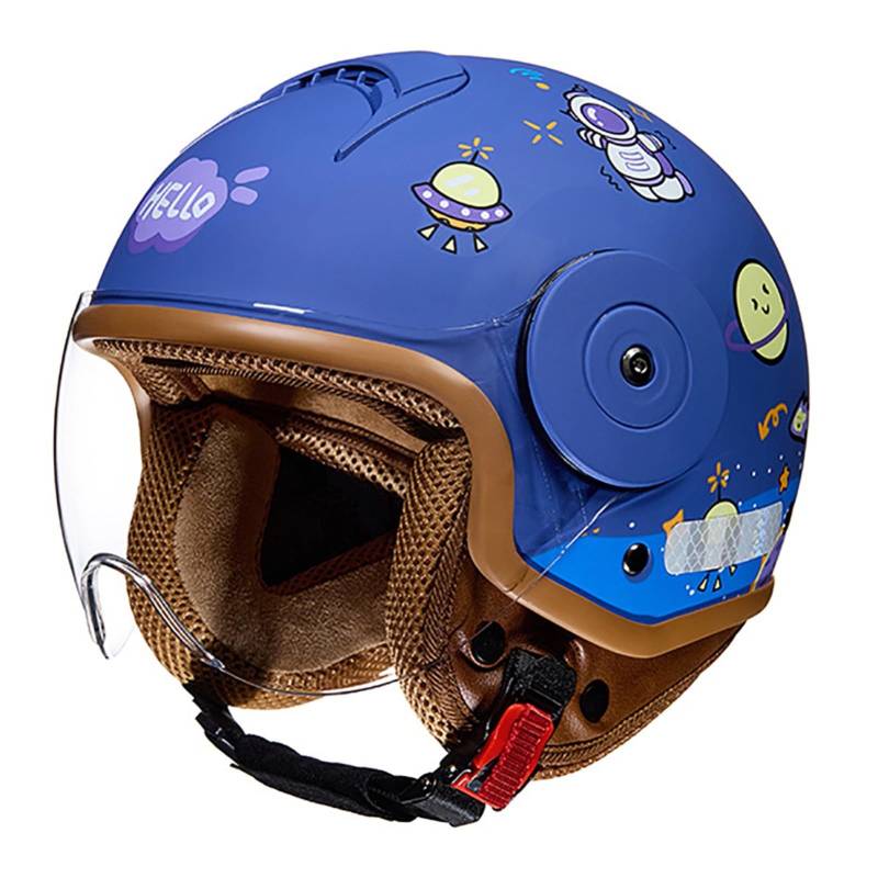 Kinder-Motorradhelm, Rollerhelm, Jethelm Mit Sonnenblende, Rollerhelm Für Mädchen, Mopedhelm Für Jungen, Schnellverschlusstasche, 48-55 cm, Für Kinder Von 5-12 Jahren C,46-54cm von QKDWQZ