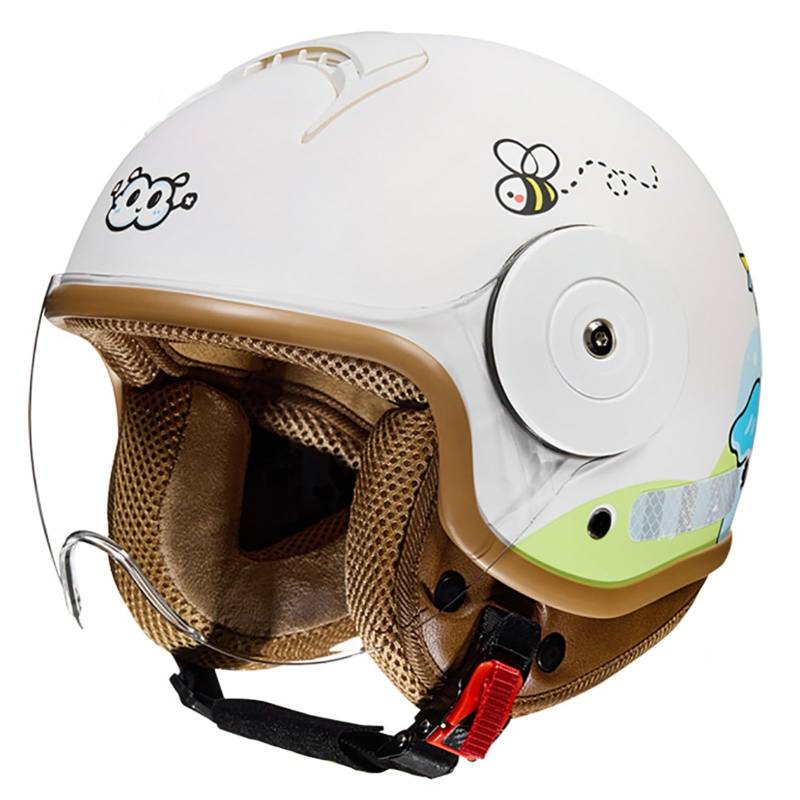 Kinder-Motorradhelm, Rollerhelm, Jethelm Mit Sonnenblende, Rollerhelm Für Mädchen, Mopedhelm Für Jungen, Schnellverschlusstasche, 48-55 cm, Für Kinder Von 5-12 Jahren E,46-54cm von QKDWQZ