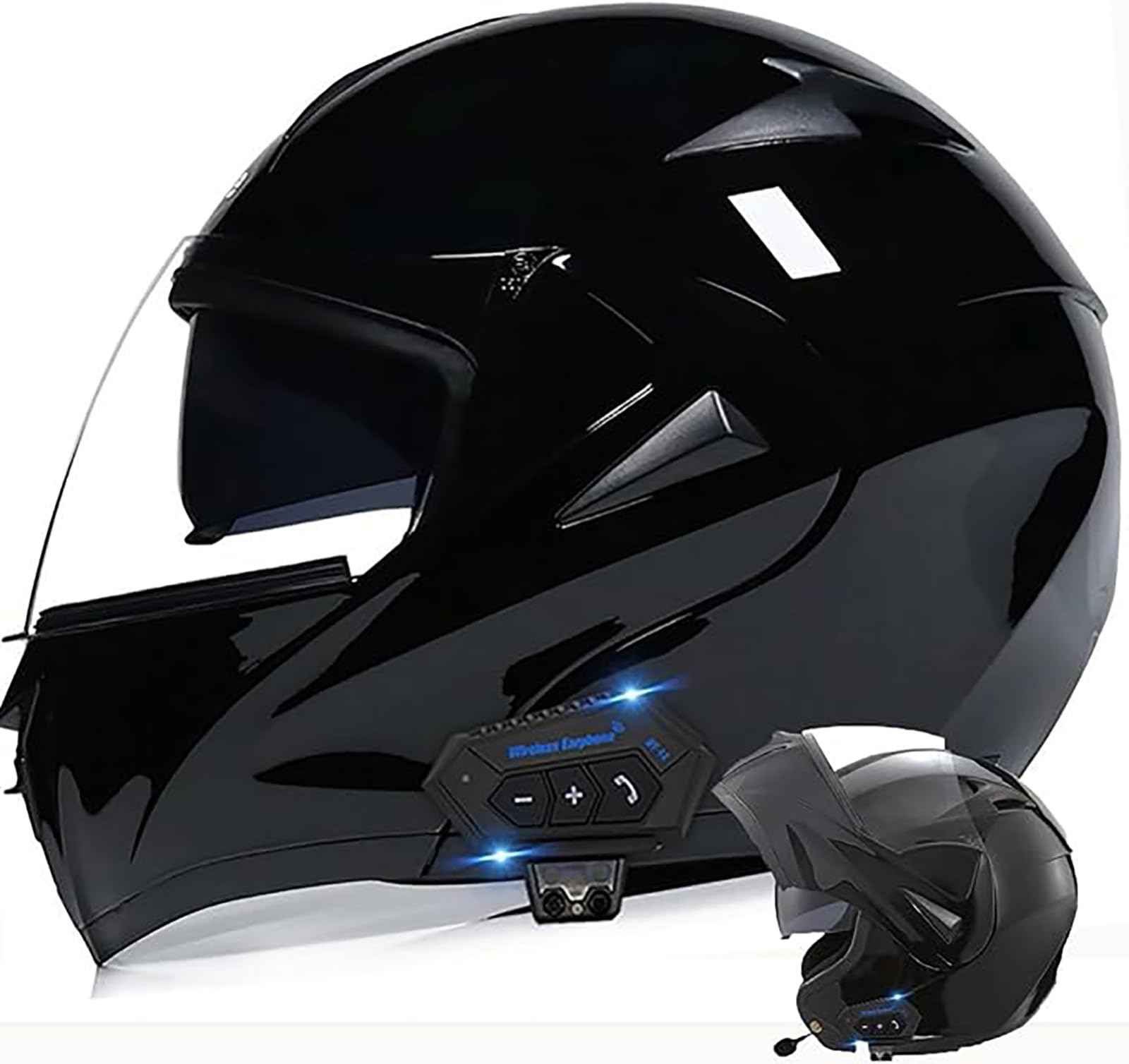 Klapphelm Für Motorradfahrer Mit Bluetooth – Modularer Doppelvisier-Motorradhelm Mit Doppelvisier-Mikrofon, Leichtes Belüftungsdesign, ECE-Geprüft B,XL/{61~62cm} von QKDWQZ