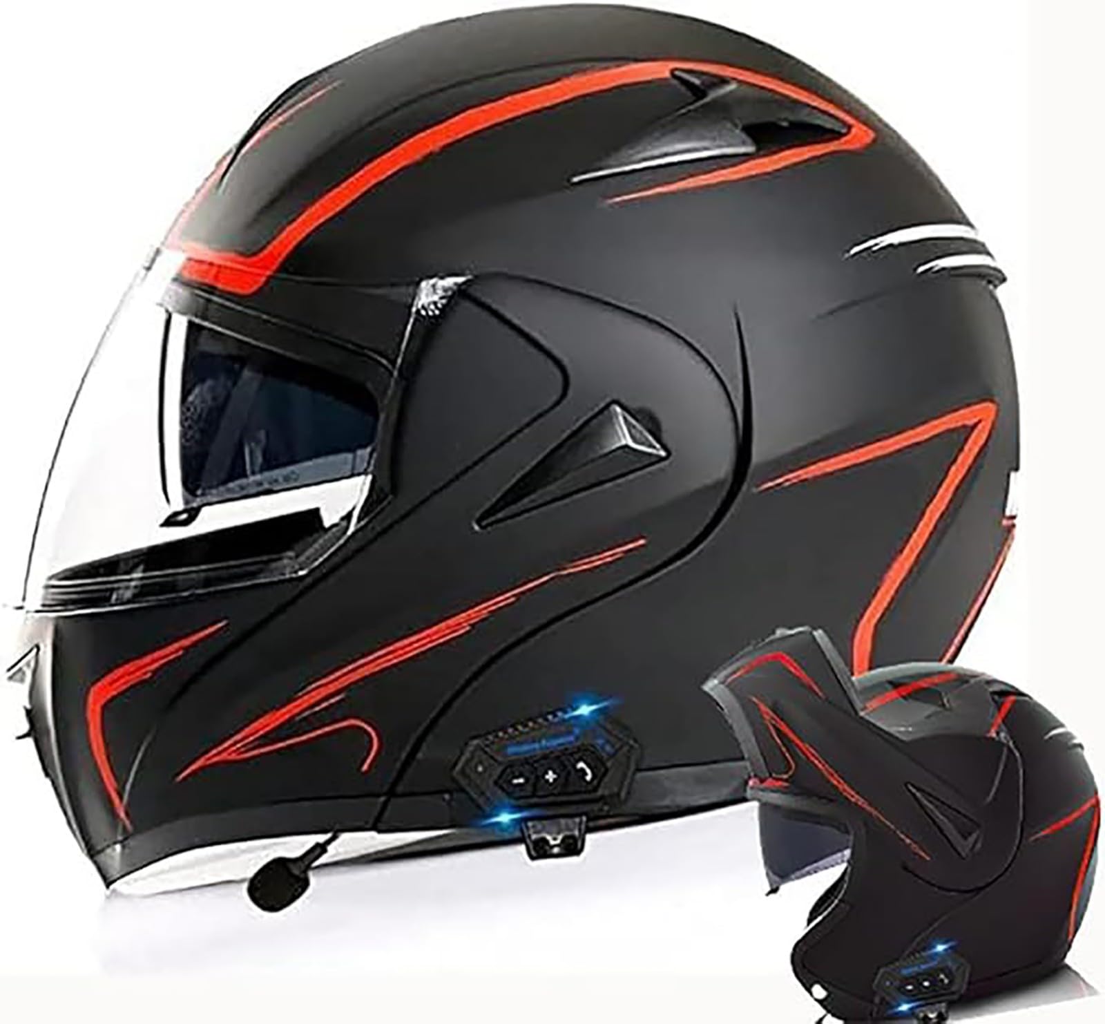 Klapphelm Für Motorradfahrer Mit Bluetooth – Modularer Doppelvisier-Motorradhelm Mit Doppelvisier-Mikrofon, Leichtes Belüftungsdesign, ECE-Geprüft F,XL/{61~62cm} von QKDWQZ