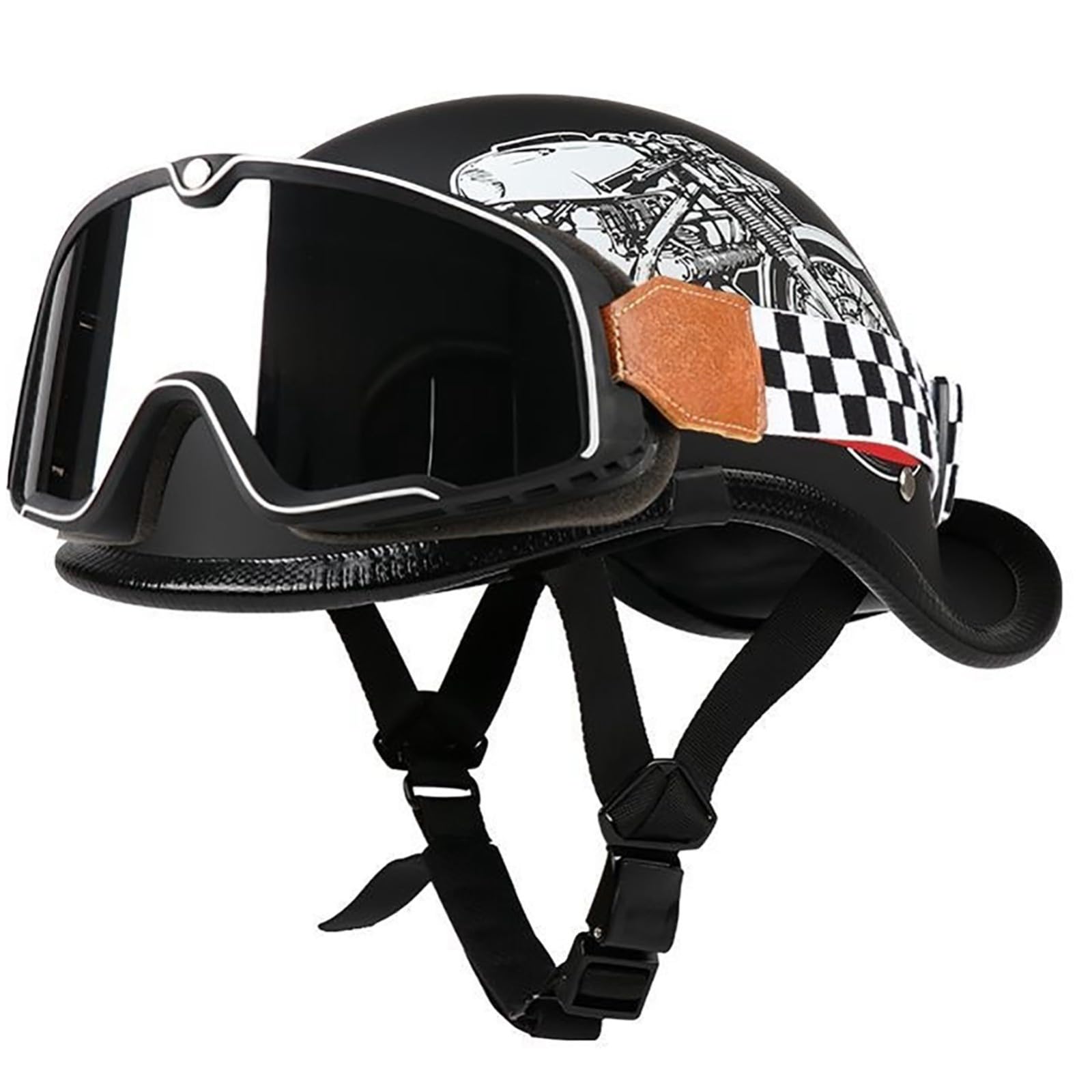 Retro-Halbschalen-Motorradhelm, ECE-Geprüfter Jethelm, Mopedhelm, Motorrad-Crashhelm, Halbschalenhelm Für Erwachsene Männer Und Frauen A,M/{55~57cm} von QKDWQZ