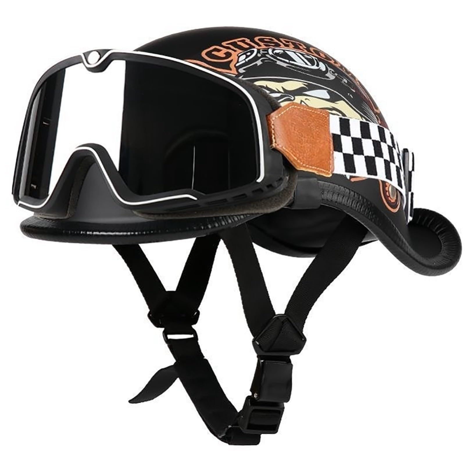 Retro-Halbschalen-Motorradhelm, ECE-Geprüfter Jethelm, Mopedhelm, Motorrad-Crashhelm, Halbschalenhelm Für Erwachsene Männer Und Frauen D,L/{57~59cm} von QKDWQZ