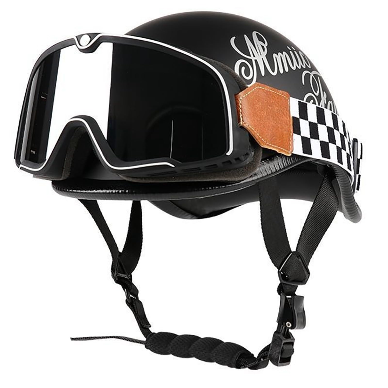 Retro-Halbschalen-Motorradhelm, ECE-Geprüfter Jethelm, Mopedhelm, Motorrad-Crashhelm, Halbschalenhelm Für Erwachsene Männer Und Frauen E,L/{57~59cm} von QKDWQZ