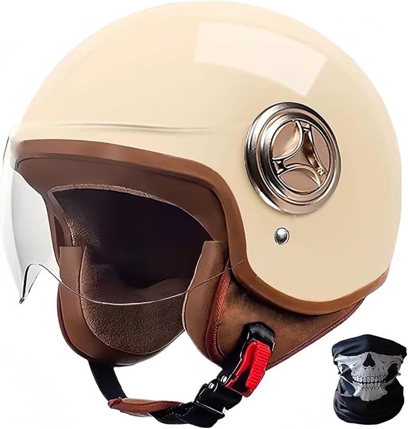 Retro Helm Moped Halbschalenhelm Mit ECE-Zertifizierung Rollerhelm Cruiser Chopper Skateboardhelm Antikollisionshelm Motorradhalbhelm C,55~62CM von QKDWQZ