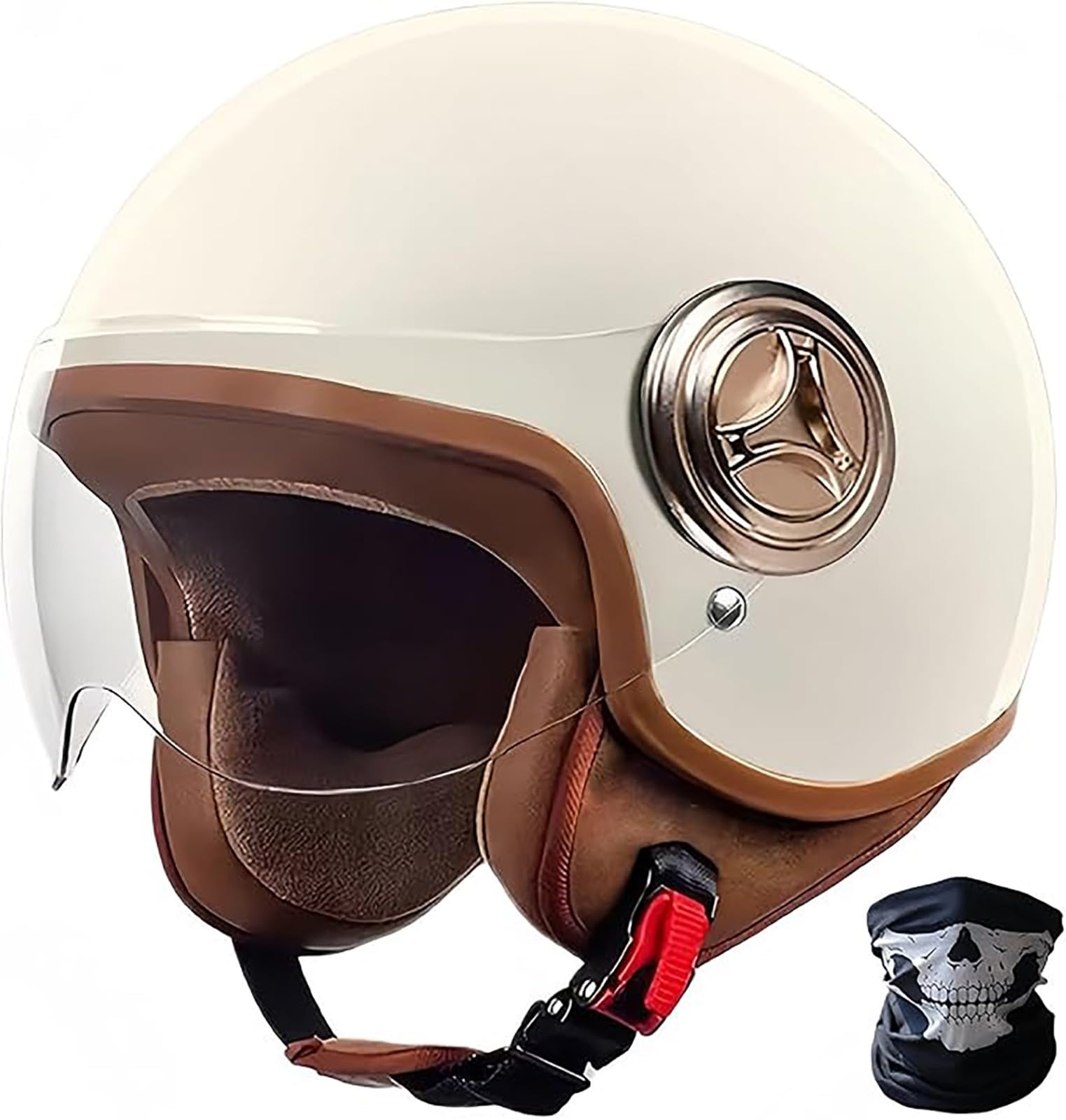 Retro Helm Moped Halbschalenhelm Mit ECE-Zertifizierung Rollerhelm Cruiser Chopper Skateboardhelm Antikollisionshelm Motorradhalbhelm D,55~62CM von QKDWQZ