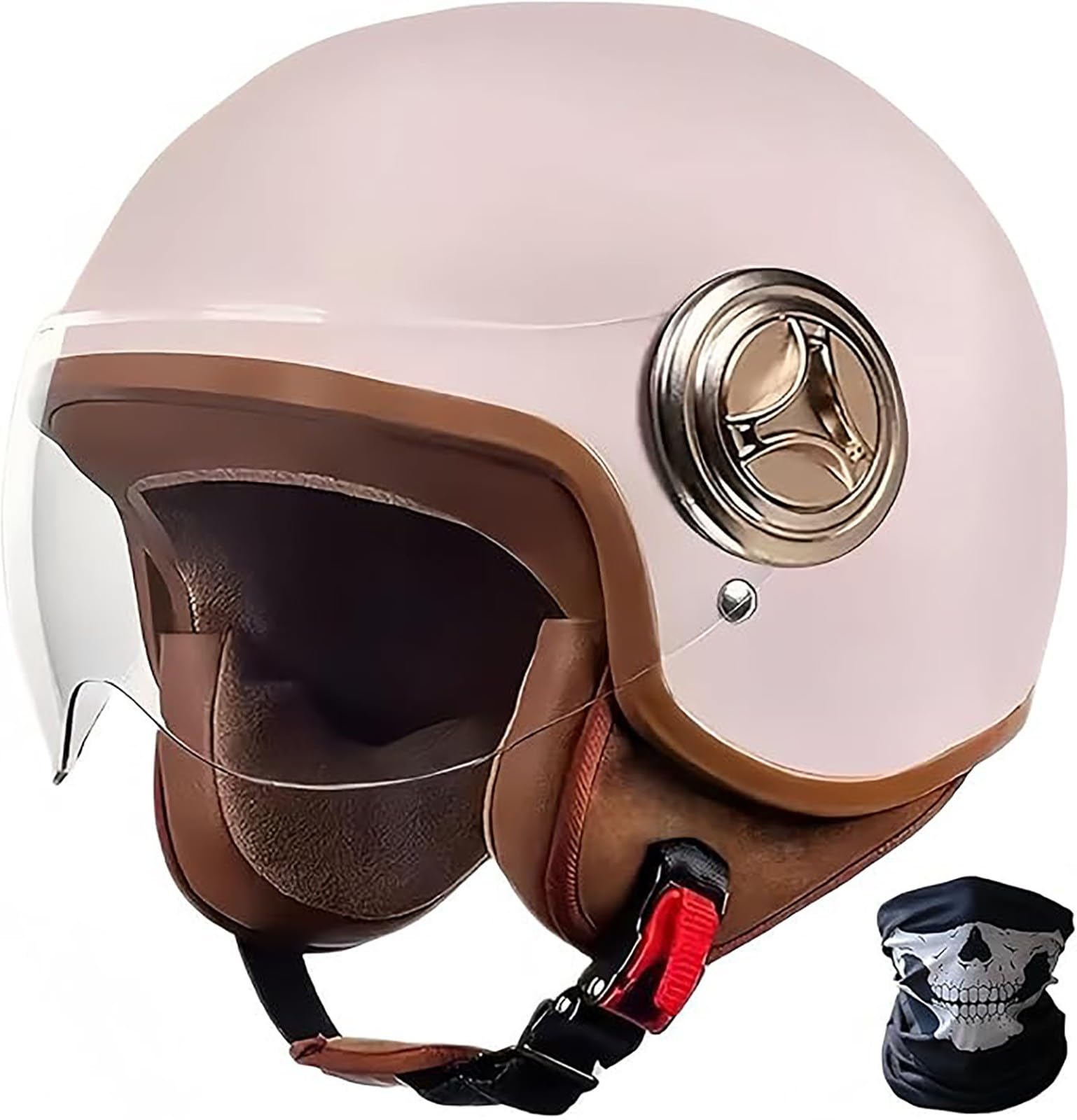 Retro Helm Moped Halbschalenhelm Mit ECE-Zertifizierung Rollerhelm Cruiser Chopper Skateboardhelm Antikollisionshelm Motorradhalbhelm E,55~62CM von QKDWQZ