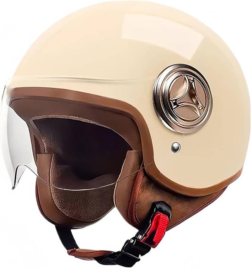 Retro-Motorrad-Halbhelm, ECE-Zertifizierung 3/4 Offen, Mit Visier, Für Erwachsene, Herren Und Damen, Leichter, Atmungsaktiver Rollerhelm Mit Schnellschnalle B,55~62CM von QKDWQZ