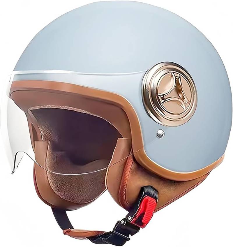 Retro-Motorrad-Halbhelm, ECE-Zertifizierung 3/4 Offen, Mit Visier, Für Erwachsene, Herren Und Damen, Leichter, Atmungsaktiver Rollerhelm Mit Schnellschnalle C,55~62CM von QKDWQZ