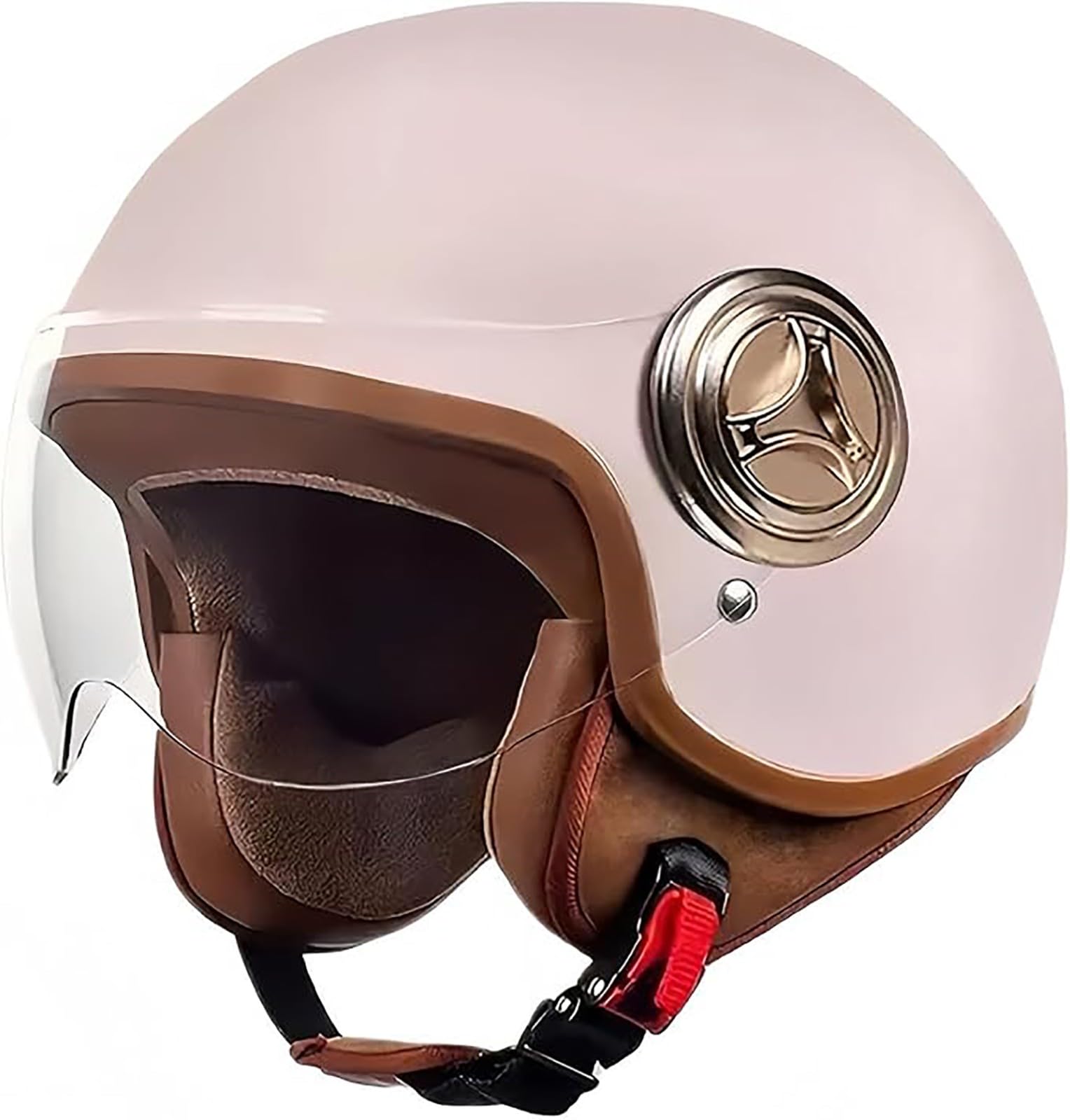 Retro-Motorrad-Halbhelm, ECE-Zertifizierung 3/4 Offen, Mit Visier, Für Erwachsene, Herren Und Damen, Leichter, Atmungsaktiver Rollerhelm Mit Schnellschnalle D,55~62CM von QKDWQZ