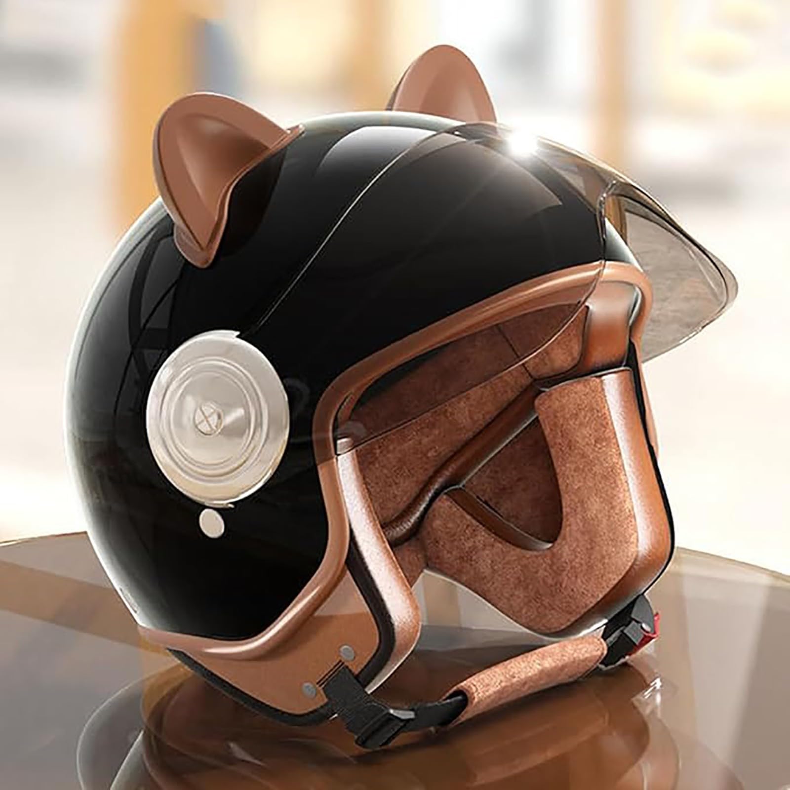 Vintage Jet-Motorradhelm 3/4 Offener Motorradhelm mit Schutzbrille ECE-Zertifizierung Sturzhelm Roller-Fahrrad-Chopper-Helm für Erwachsene Männer Frauen C1,55~62CM von QKDWQZ