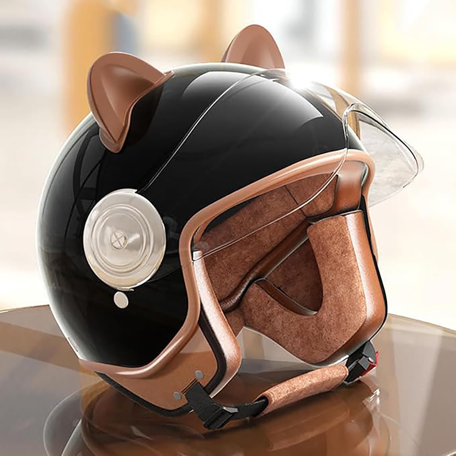 Vintage Jet-Motorradhelm 3/4 Offener Motorradhelm mit Schutzbrille ECE-Zertifizierung Sturzhelm Roller-Fahrrad-Chopper-Helm für Erwachsene Männer Frauen C2,55~62CM von QKDWQZ